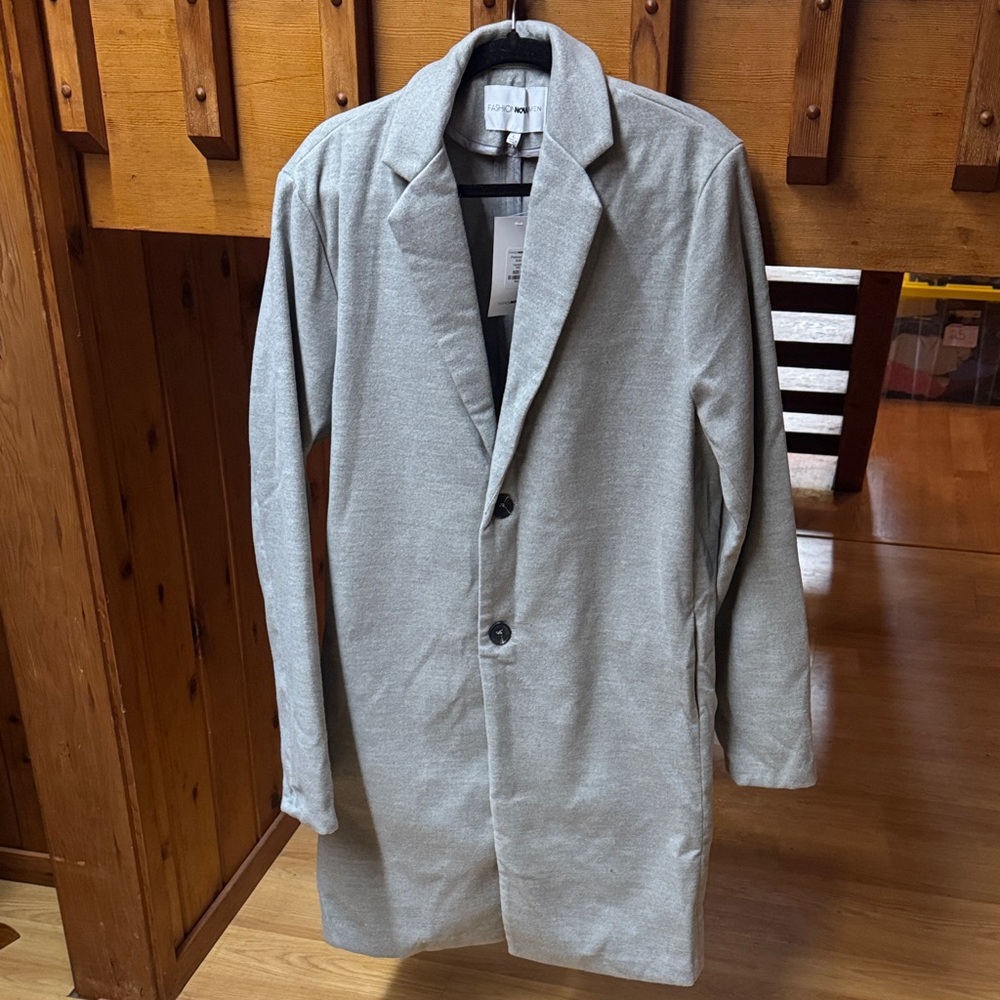 Fashion Nova NWT NEW size Large L Light Gray Trench Chadwick Car Coat